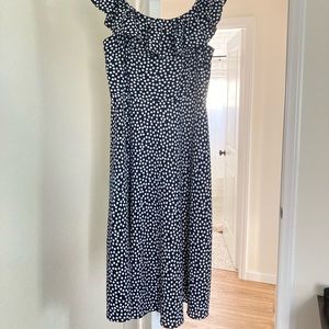 Navy Blue Polka Dotted Midi Dress